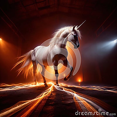 Unicorn, mystic legendary creature, glowing light painting aura illuminated Stock Photo