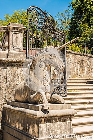 Unicorn near the gates of Mirabell gardens, Salzburg, Austria Stock Photo