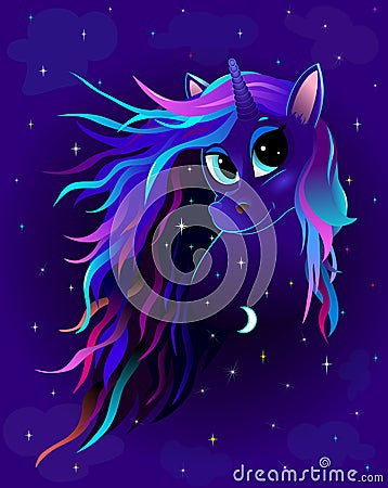 Unicorn night starry sky Vector Illustration