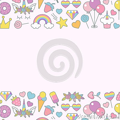 Unicorn objects flat vector design for greeting, birthday, invitation card Vector Illustration