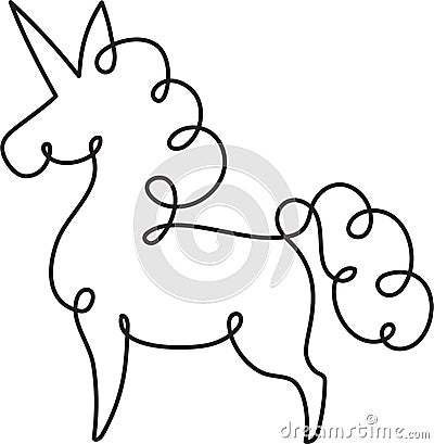 Unicorn one line drawing. Abstract continuous line elegant vector doodle. Vector Illustration