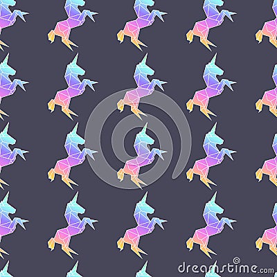 Rainbow Unicorn origami polygonal style Seamless pattern Vector Illustration