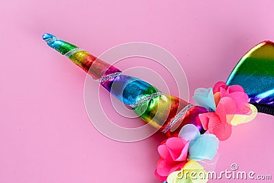 Unicorn Party Headband. Rainbow Color Horn For Children. Stock Photo