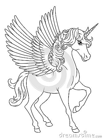 Unicorn Pegasus Wings Horn Horse Animal Cartoon Vector Illustration