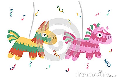 Unicorn pinata and donkey pinata Vector Illustration