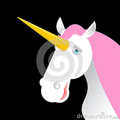 Unicorn with pink mane head isolated. fabulous animal face Vector Illustration