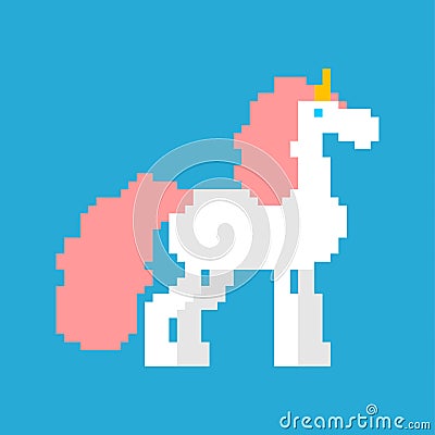 Unicorn pixel art. Magic horse 8 bit with horn on head. Vector illustration 8bit Vector Illustration