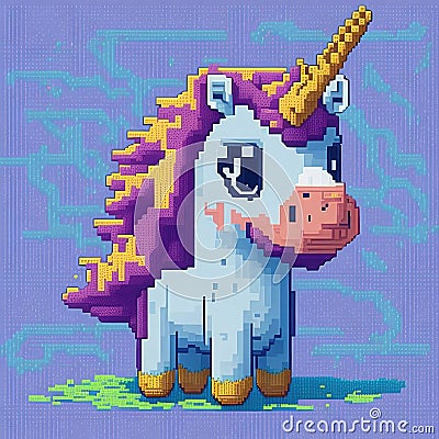 Unicorn pixel art. Pixelated vector illustration of a cute unicorn Cartoon Illustration