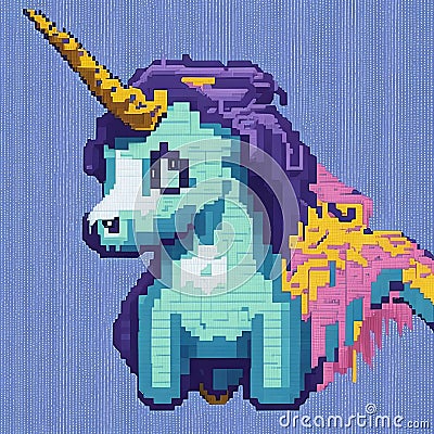 Unicorn pixel art. Pixelated vector illustration of a cute unicorn Cartoon Illustration