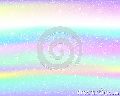 Unicorn rainbow background. Holographic sky in pastel color. Bright mermaid pattern in princess colors. Vector illustration. Vector Illustration