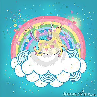 Unicorn rainbow in the clouds Vector Illustration