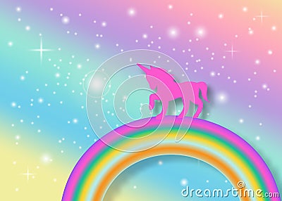 Unicorn with rainbow pastel background Vector Illustration