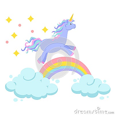 Unicorn ride on rainbow Vector Illustration