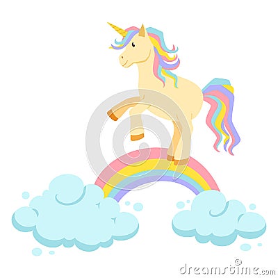 Unicorn ride on rainbow Vector Illustration