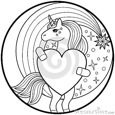 Unicorn Round Print Vector Illustration