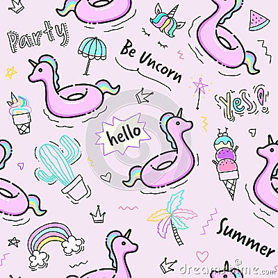 Unicorn rubber ring pattern seamless Stock Photo