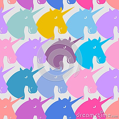 Unicorn seamless pattern. Blue fabulous beast with horn ornament Vector Illustration