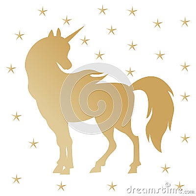 Unicorn silhouette, golden Vector Illustration