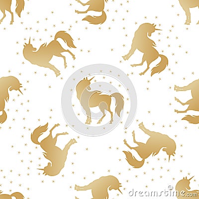 Unicorn silhouette, golden, seamless 2 Vector Illustration