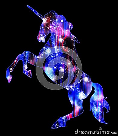 Unicorn silhouette icon logo with rainbow Stock Photo