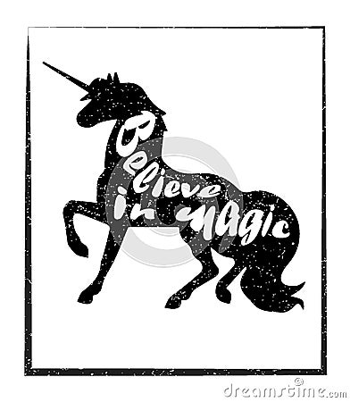 Unicorn silhouette with motivational quotes Cartoon Illustration