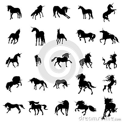 Unicorn silhouette set Vector Illustration