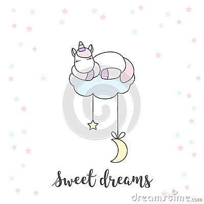 Unicorn sleeping on cloud isolated vector illustration Vector Illustration