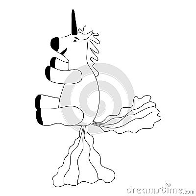Unicorn smiling pooping a rainbow, fantasy cute character beast multicolored shit turd, lineart. Vector illustration Vector Illustration