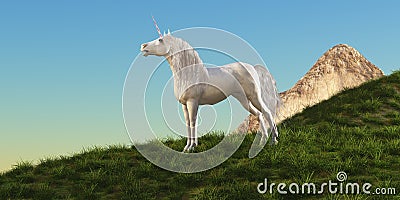 Unicorn Stallion on Hilltop Stock Photo