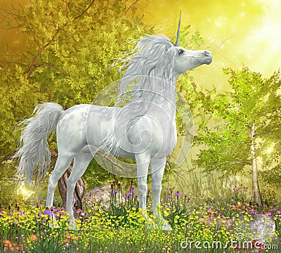 Unicorn Stallion in Meadow Stock Photo