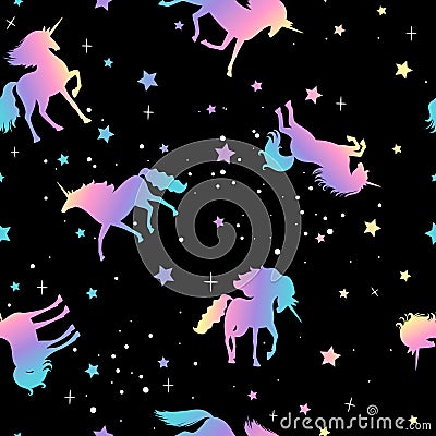 Unicorn and star silhouettes pattern Vector Illustration