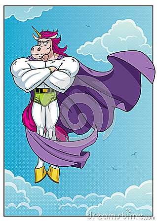 Unicorn Superhero Flying Vector Illustration