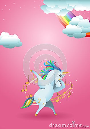 Unicorn swag pose surrounded by music note Vector Illustration