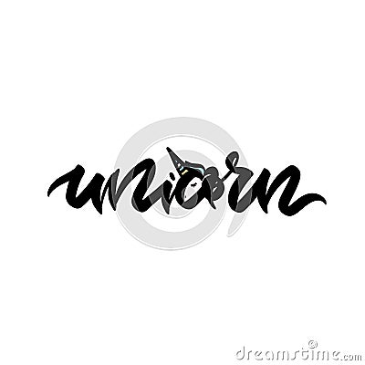 Unicorn text as logotype, badge, patch and icon. Vector Illustration