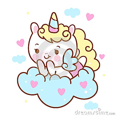 Unicorn vector cupid cartoon with love narrow, Cute pony child girly doodles Valentines day Vector Illustration