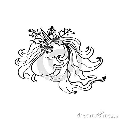 Unicorn vector drawing on white. Magic cartoon funny animal. Design for cards, posters, stickers Stock Photo