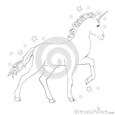 Unicorn vector icon isolated on white. Head portrait horse sticker, patch badge. Cute magic cartoon fantasy cute animal Vector Illustration