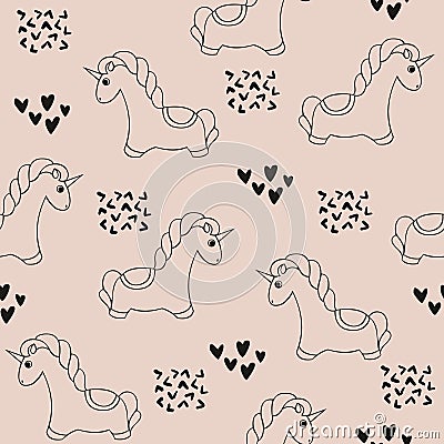 Unicorn. Vector seamless pattern with unicorns. Cute decorative background for design and decoration Vector Illustration