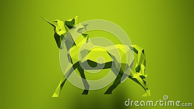 Unicorn Vibrant Green Fantasy Magical Creature Horse Paper Triangles Low Poly Statue Animal Cartoon Illustration