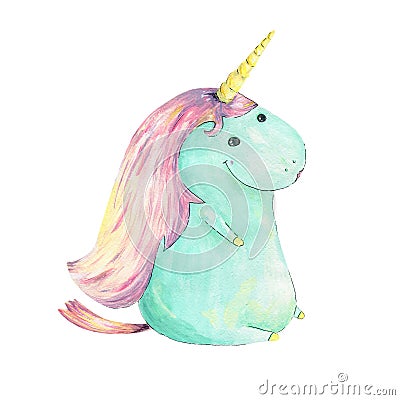 Unicorn watercolor gouache pink funny unicorn beautiful animal pony little horse clip art drawing magic unicorn illustration fanta Cartoon Illustration