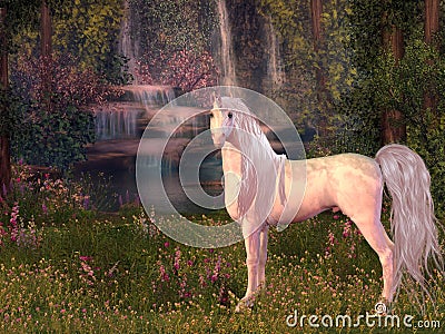 Unicorn and Waterfall Stock Photo