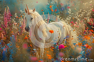 Unicorn among wildflowers Stock Photo