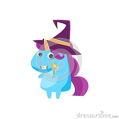 Unicorn In Witch Costume Vector Illustration