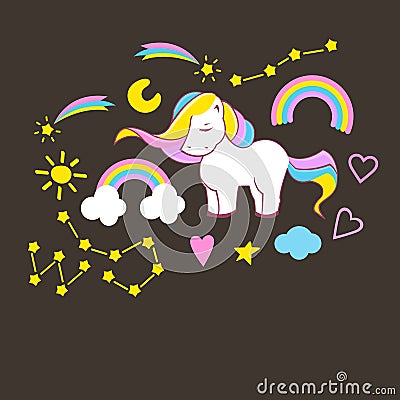 Unicorns collection. Illustration of cute cartoon multi colored Unicorn with rainbow mane. Vector format Vector Illustration