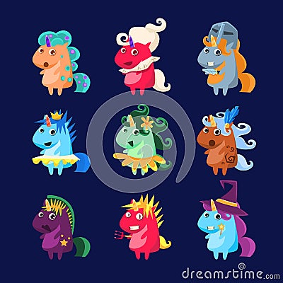 Unicorns In Disguise Set Vector Illustration