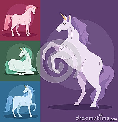 unicorns fairy four animals Vector Illustration