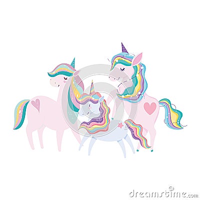 Unicorns stars and rainbow dream magic decoration cartoon Vector Illustration