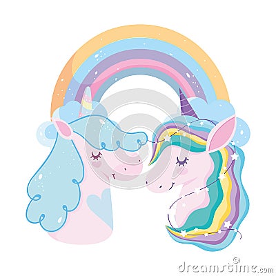 Unicorns stars and rainbow dream magic decoration cartoon Vector Illustration