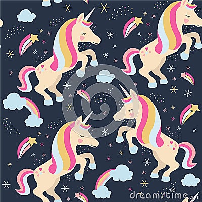 Unicorns with stars and rainbow. Stock Photo