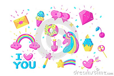 Unicorns symbols set Vector Illustration